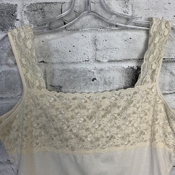 Vintage 90s Y2K Ivory Cotton Sheer Lace Square Neck Crop Tank Top Camisole - Picture 2 of 10